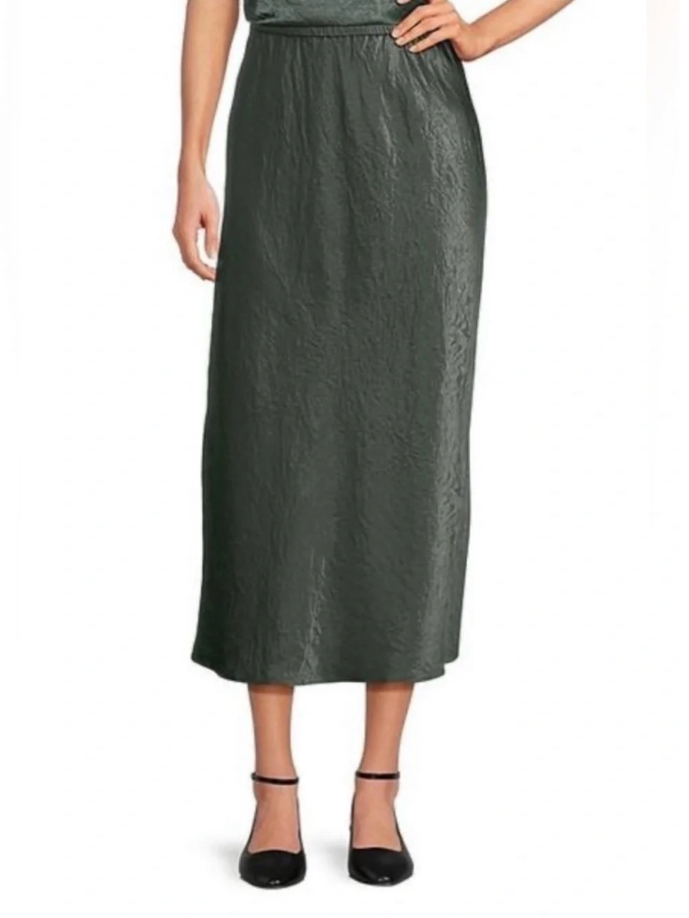 NWT Eileen Fisher Dark Olive Midi Slip Skirt Sz XL